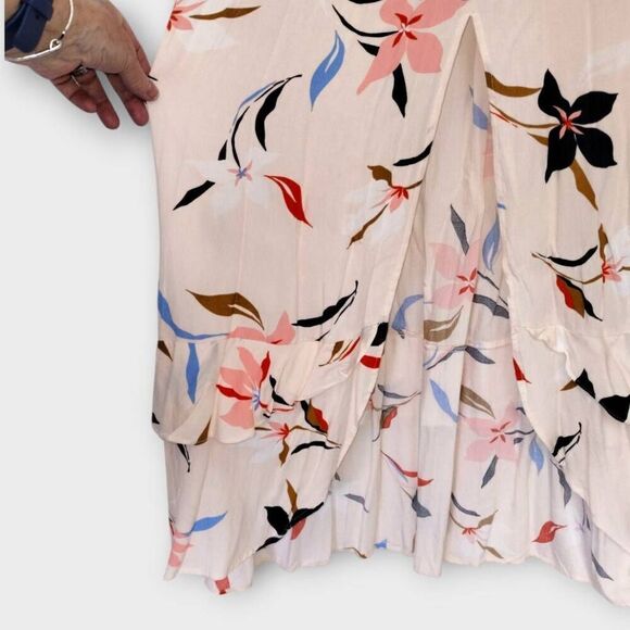 Oneil Womens Maxi Sz Large Peach Crepe Layered Strappy Peach Floral Cottagecore - Picture 9 of 16